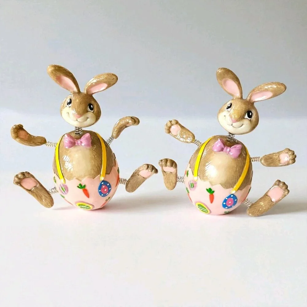 VTG Fitz‎ And Floyd Easter Jiggling Bunny Rabbits Figurines Bubbleheads 2004